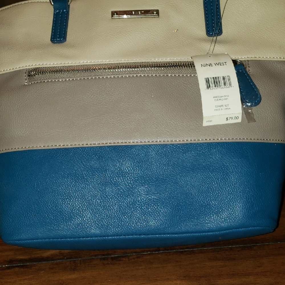 Nine West Blue, Cream, and Gray Tote